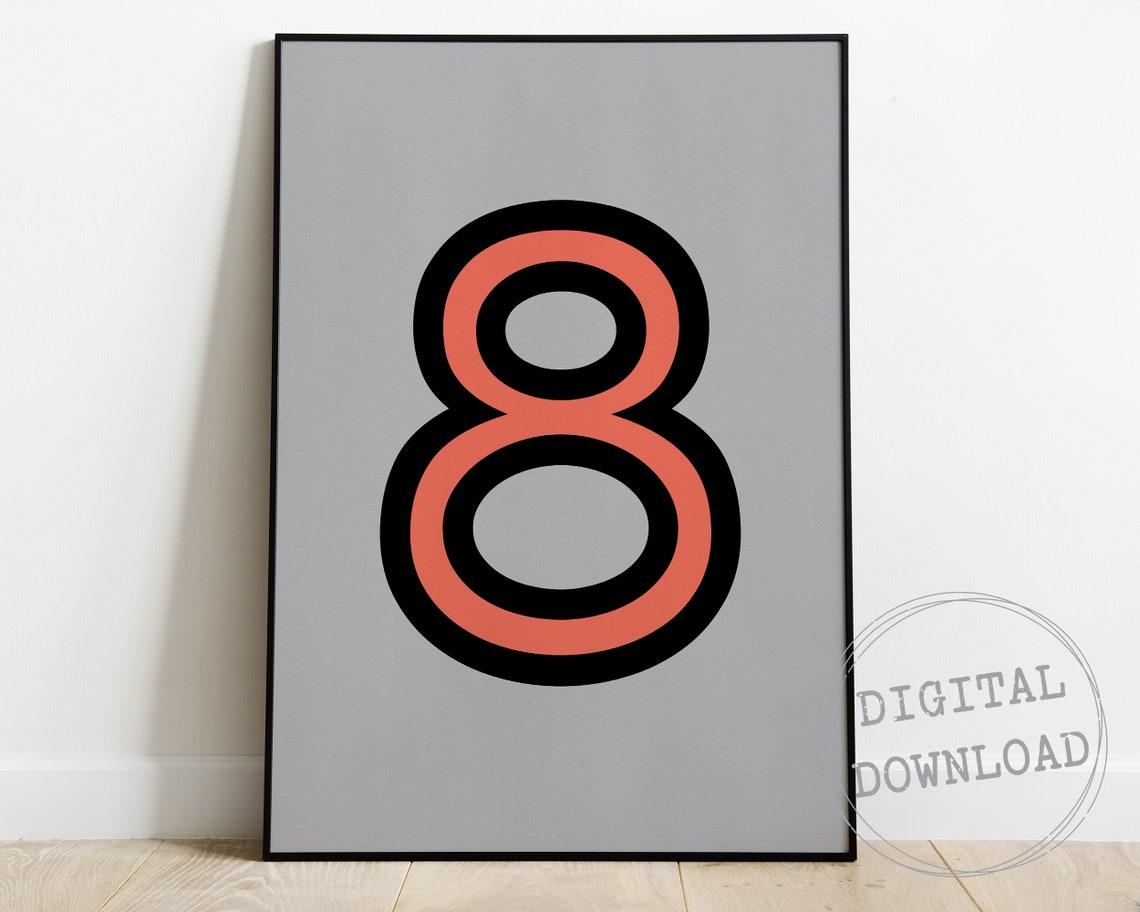 Funky Number Eight Printable Wall Art Numbers Poster Etsy