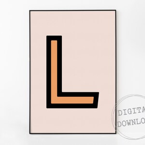 Letra L Descolada, Download Digital Instantâneo, Pôster de Tipografia, Impressão Inicial Personalizada, Impressão Artística Rosa e Laranja, Letra Maiúscula, Presente para Bebê