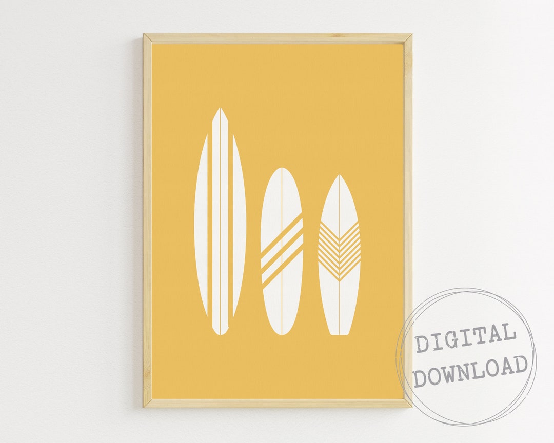 Surfboards Print, Printable, Instant Download, Modern Abstract Surf Art, Yellow Nursery Decor ...
