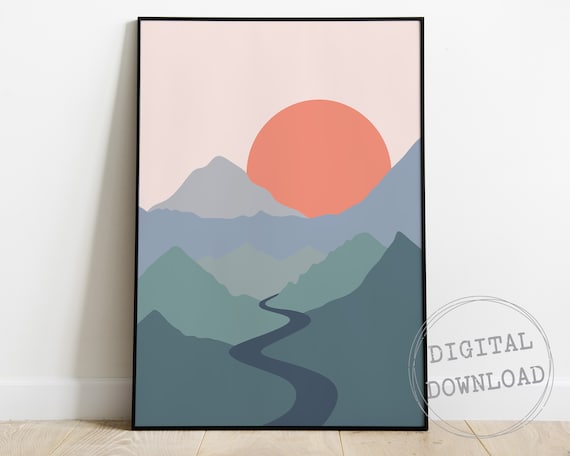Abstract Mountains Sunset Landscape Canvas Posters Art Prints Wall Decoration 