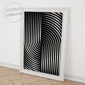 Black And White Abstract Arch Line Art, Printable Wall Art, Dark Geometric Arc Print, Contemporary Décor, Instant Download