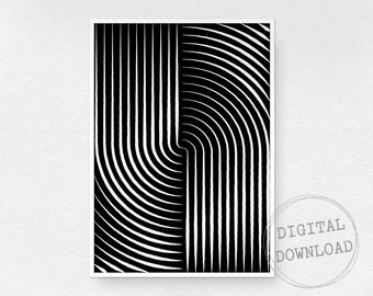 Black And White Abstract Arch Line Art, Printable Wall Art, Dark Geometric Arc Print, Contemporary Décor, Instant Download