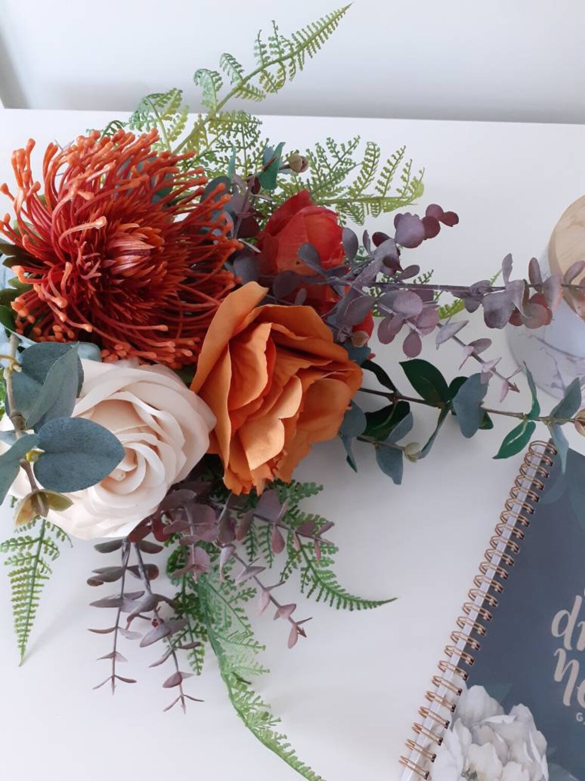 Burnt orange and rust faux flower bouquet everlasting flower Etsy.de