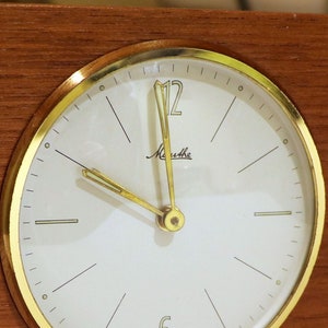 Beautiful vintage wood and brass table clock MAUTHE, Germany
