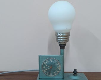 Lámpara de noche con reloj despertador estilo art déco vintage de los años 40 de Goblin
