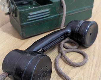 Teléfono de campaña militar británico original de la Segunda Guerra Mundial de la década de 1940