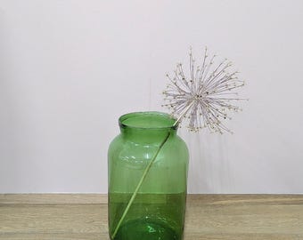 Jarrón grande vintage decorativo de cristal verde