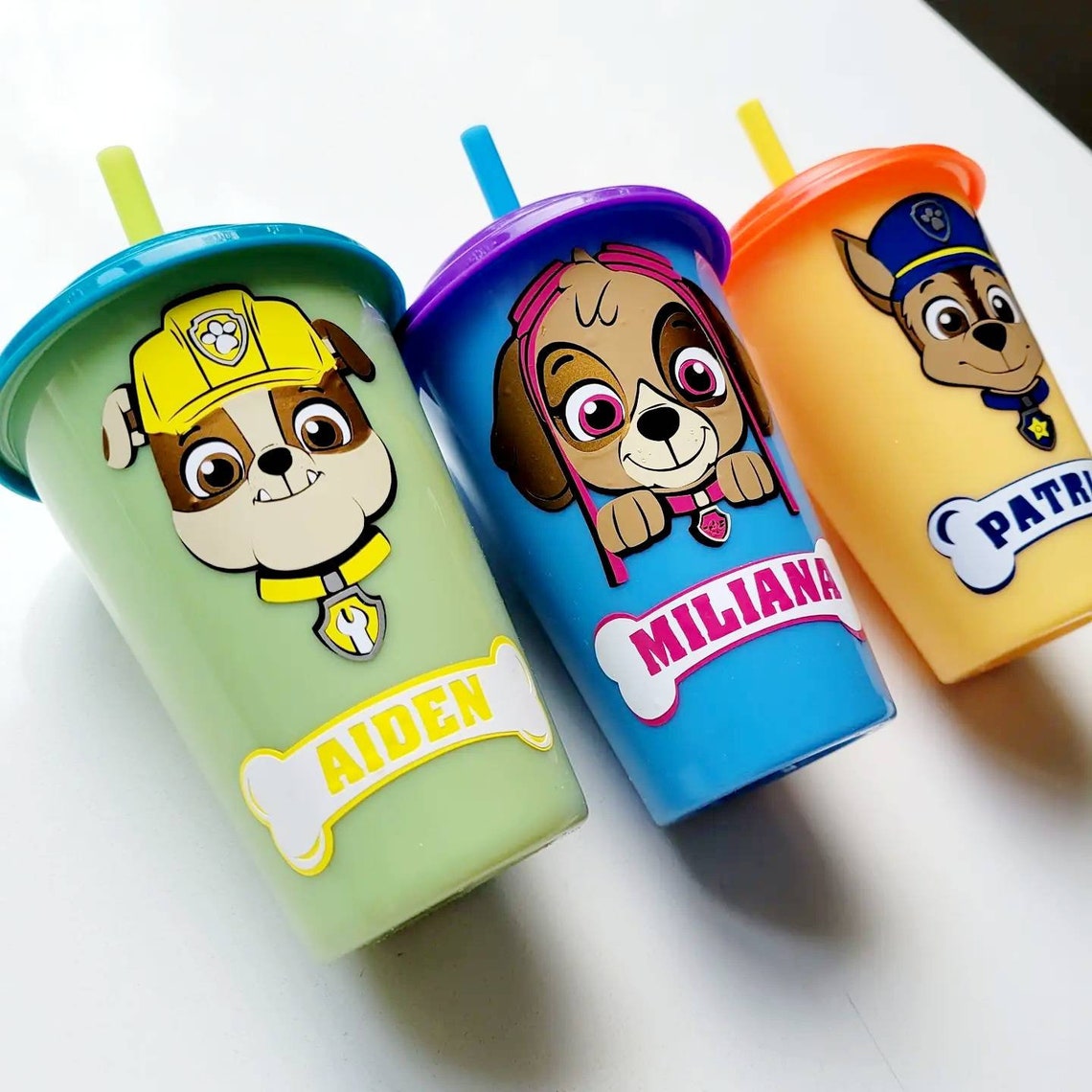 Paw Patrol Kids Color Changing With Straw and Lid Etsy