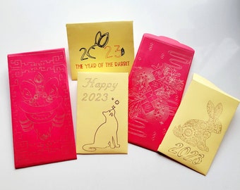 Ano Novo Lunar/Envelopes da Sorte 2023/Ano do Coelho/Gato de Água