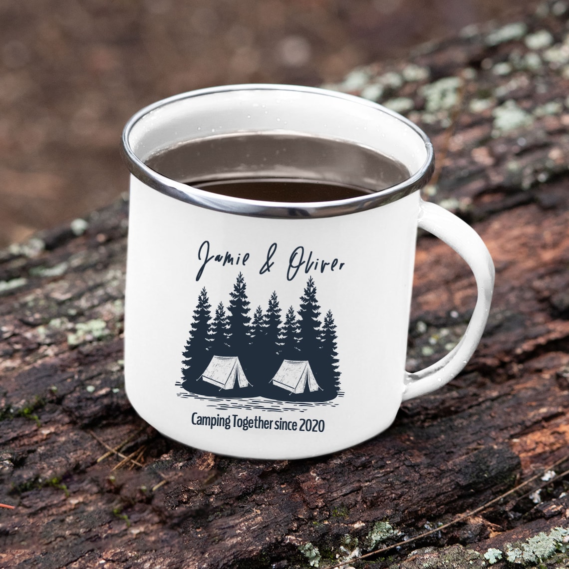 Camping Couples Mug Personalised Enamel Mug Enamel Camping Etsy