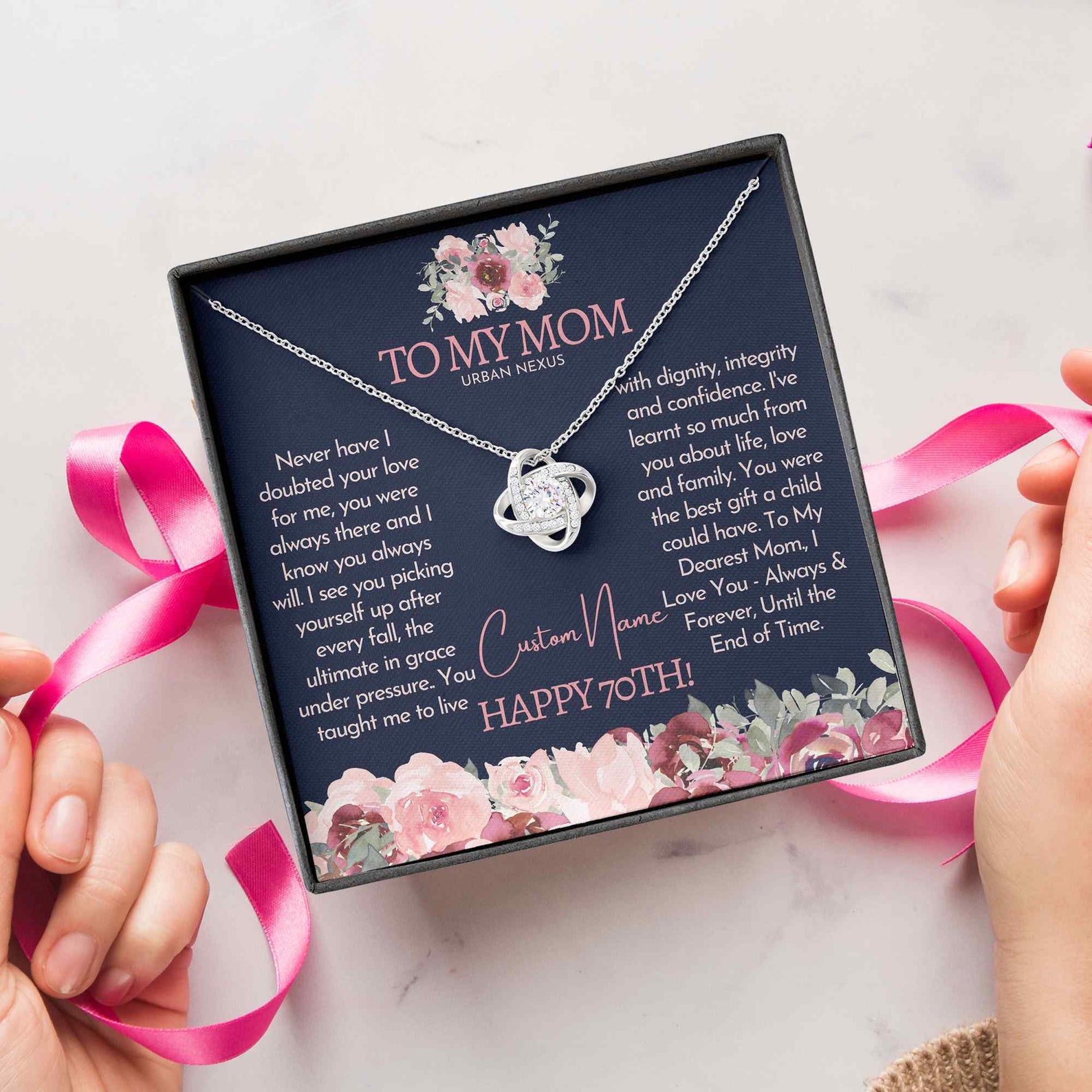 Personalized 70th Birthday Gift for Mom Love Knot Necklace  Etsy