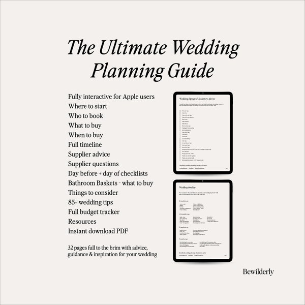 Organisateur de mariage numérique | Planificateur complet de la liste de contrôle du guide du mariage | Entièrement interactif | Planification de mariage de 32 pages | Téléchargement instantané | Imprimable