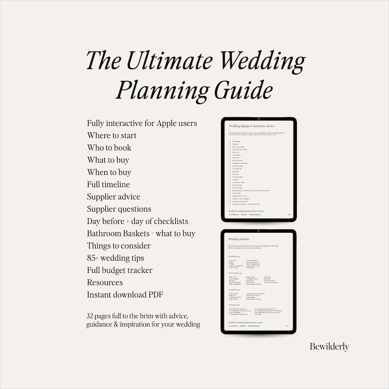 Organisateur de mariage numérique Planificateur complet de la liste de contrôle du guide du mariage Entièrement interactif Planification de mariage de 32 pages Téléchargement instantané Imprimable image 1