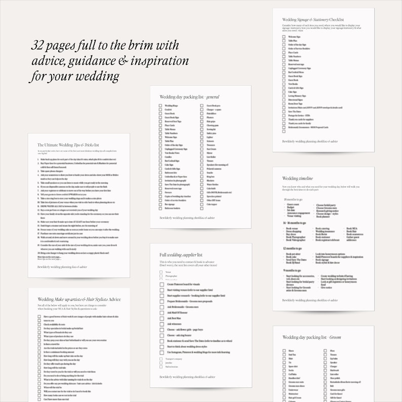 Organisateur de mariage numérique Planificateur complet de la liste de contrôle du guide du mariage Entièrement interactif Planification de mariage de 32 pages Téléchargement instantané Imprimable image 3