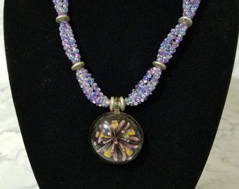 Purple Floral Passion 16" Glass Flower Pendant