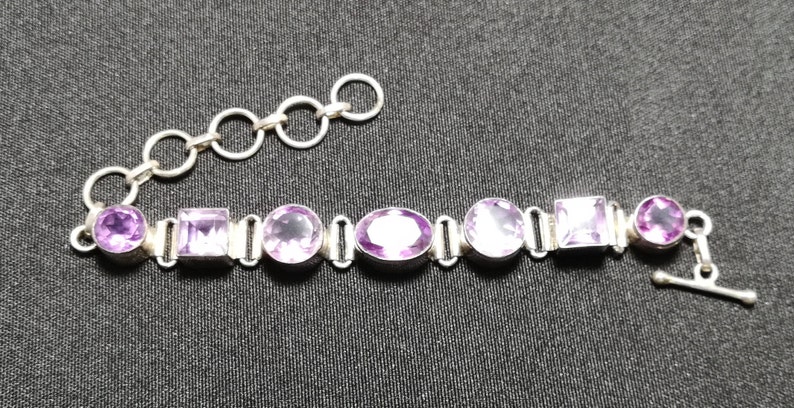 Amethyst Sterling Silver Circle Square Bracelet One-of-a-Kind