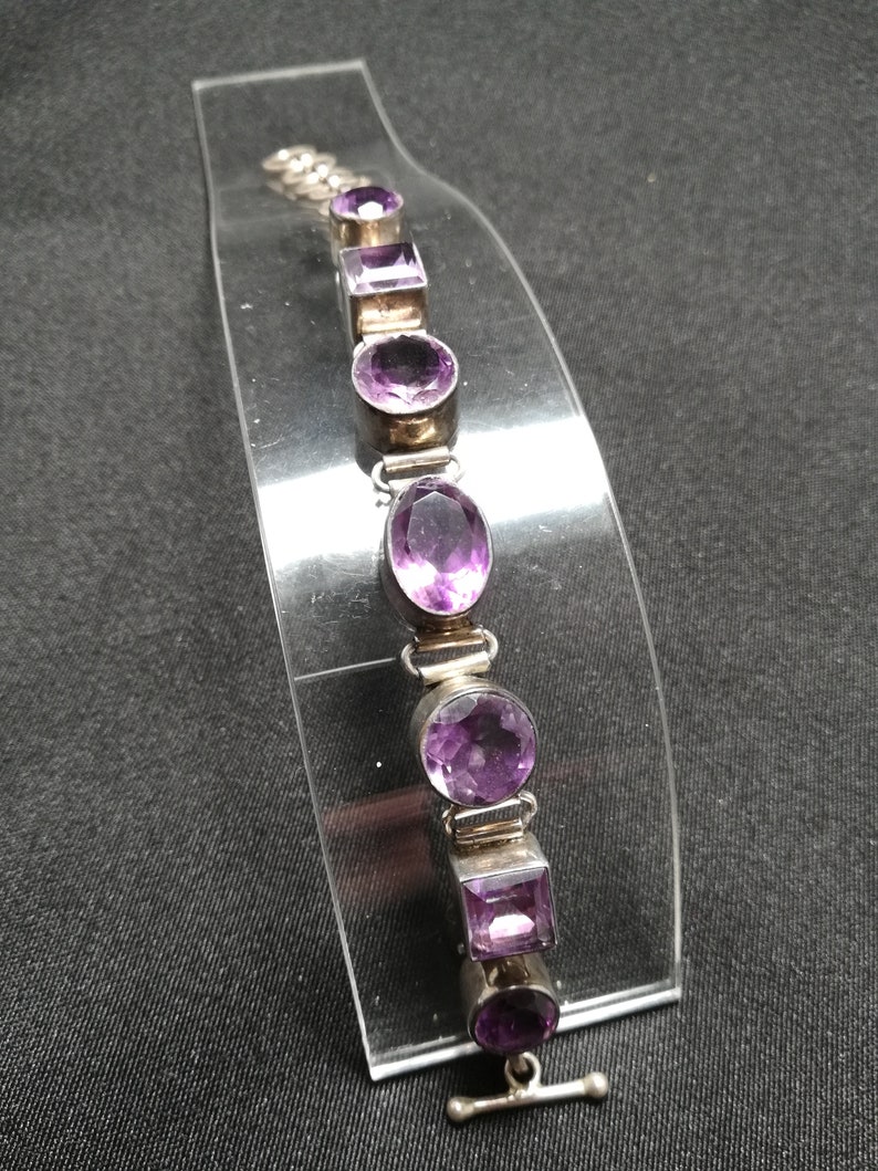 Amethyst Sterling Silver Circle Square Bracelet One-of-a-Kind
