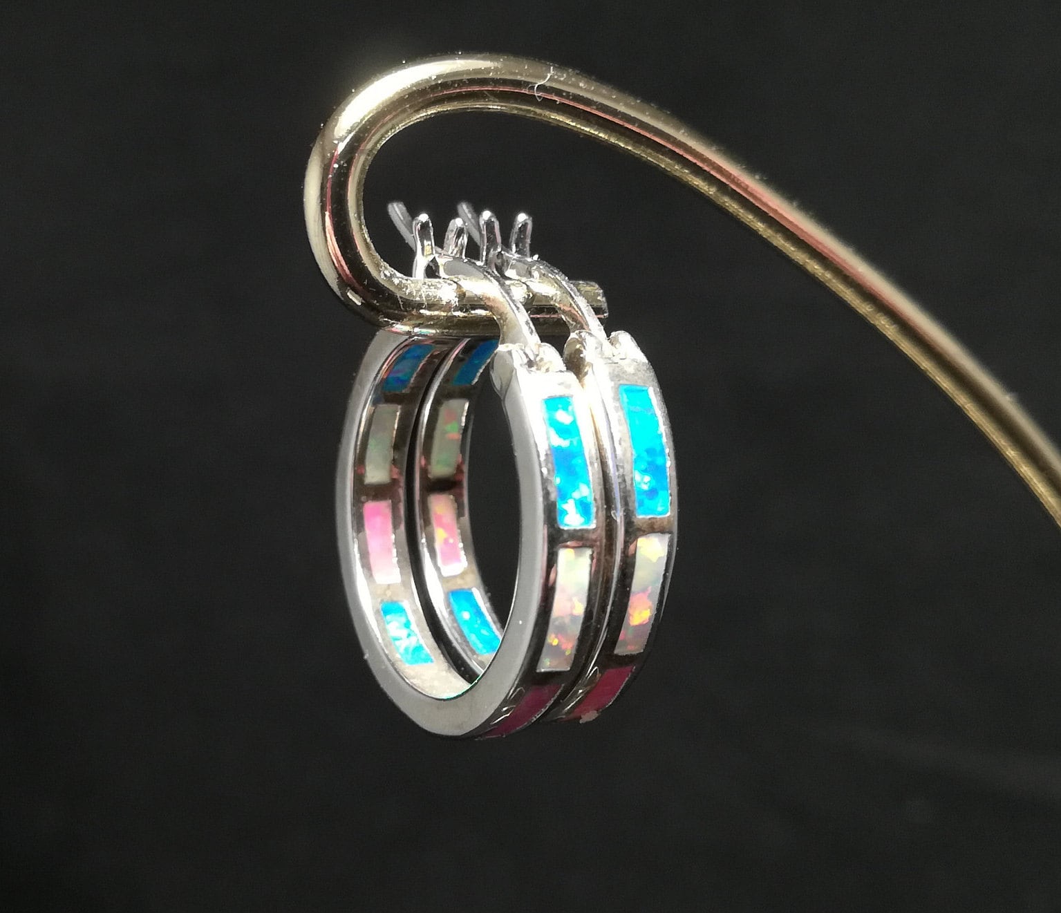 Created Opal Sterling Silver Hoop Earrings Oneofakind Etsy