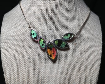 Sunset Moth Butterfly Wing Sterling Silver Bib Necklace One-of-a-Kind