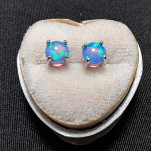 Created Opal Sterling Silver Circle Stud Earrings One-of-a-Kind