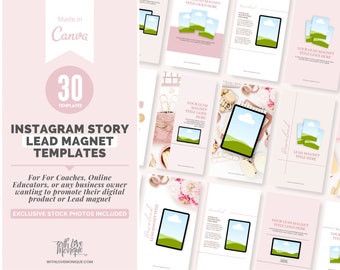 30 Instagram Story Editable Canva Templates for Online Coaches Educators to promote their Lead Magnets, Course Content or Digital Products