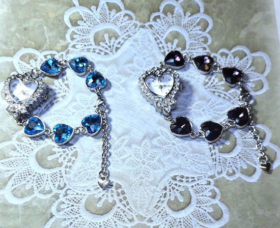 Rhinestone Heart Bracelet Watch Blue or Dark Purple - Etsy display picture 3