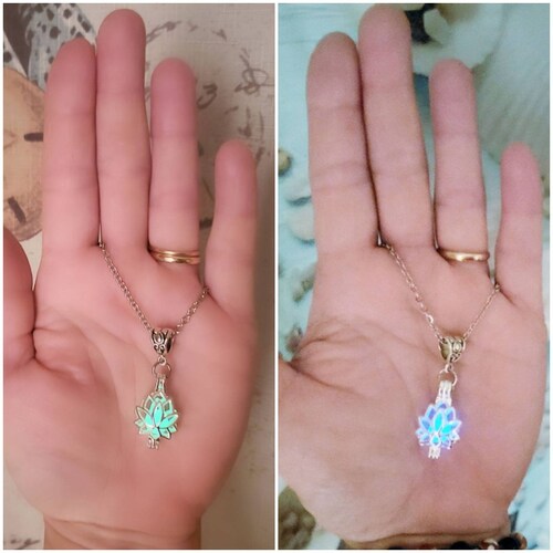 Luminous Lotus Flower Necklace Glowing in the Dark Moon Etsy