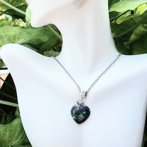 Natural Ruby in Zoisite Heart Necklace