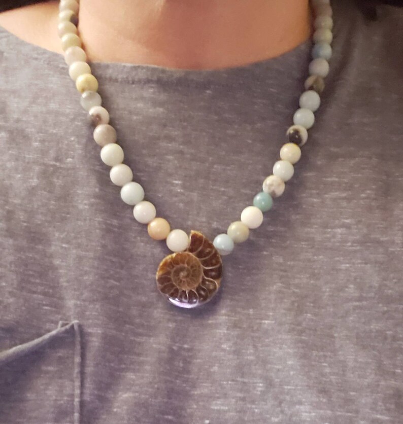 Genuine Amazonite and Ammomite fossil necklace