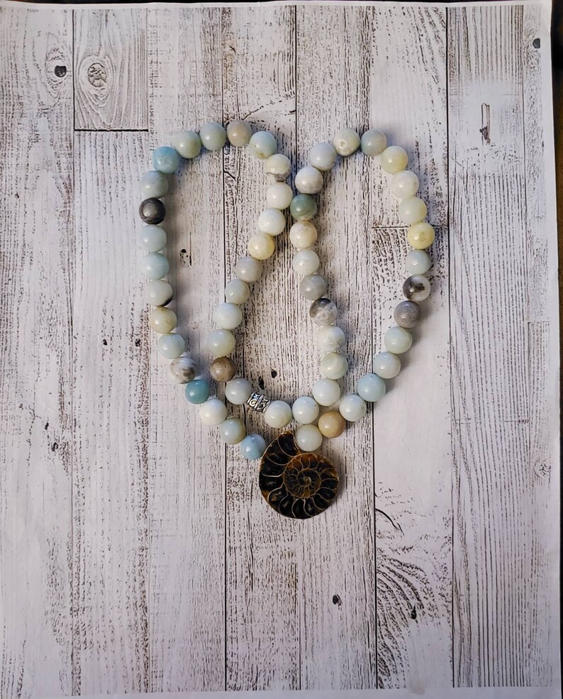Genuine Amazonite and Ammomite fossil necklace