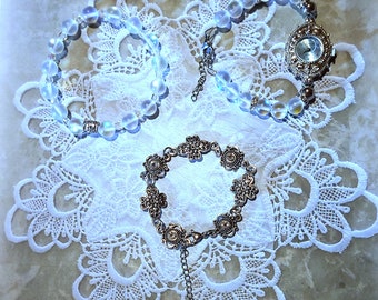 Iridescent Mermaid Glass Watch Bracelet Set