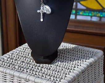 Silver Oxidized Crucifix and Miraculous Medal from Italy Pendant Necklace