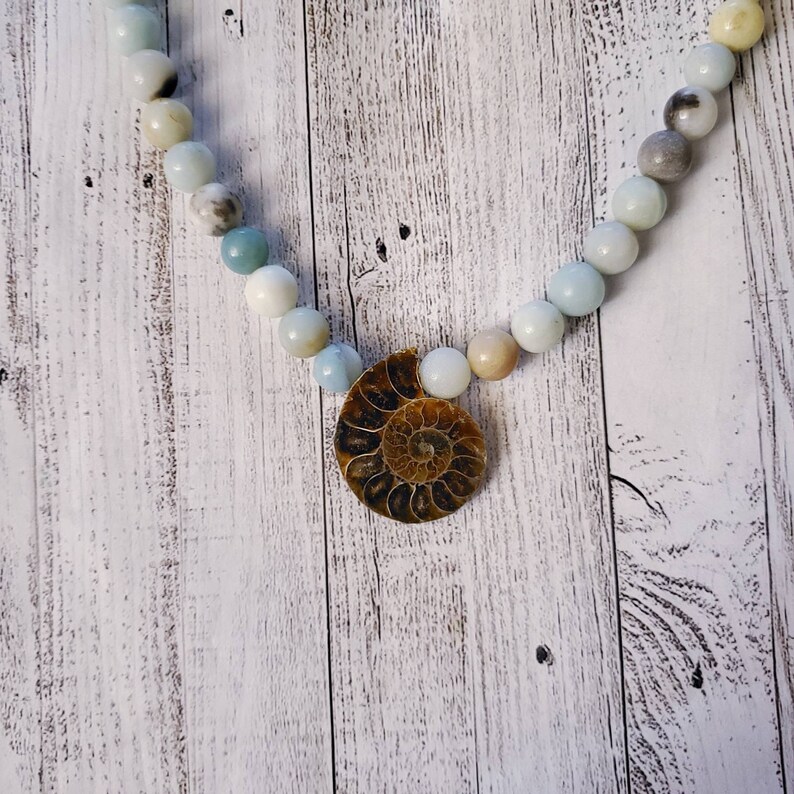 Genuine Amazonite and Ammomite fossil necklace