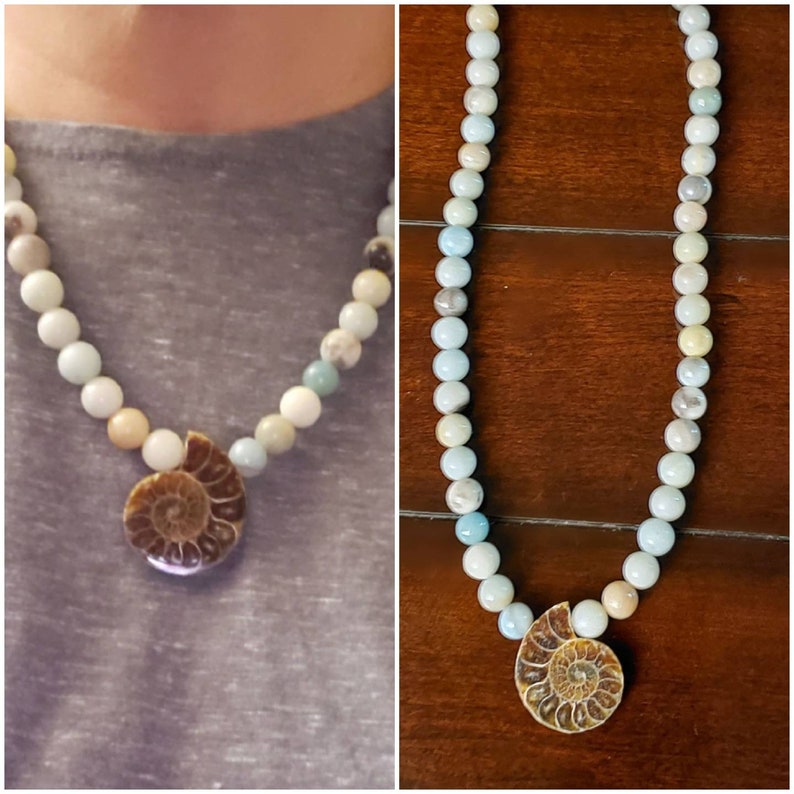 Genuine Amazonite and Ammomite fossil necklace