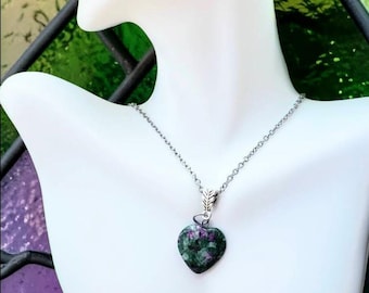 Natural Ruby in Zoisite Heart Necklace