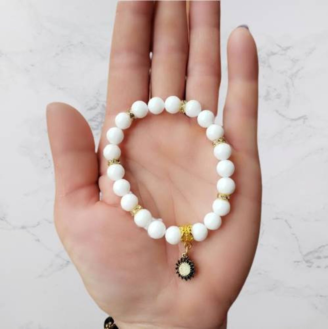 Genuine White Onyx stretchy bracelet Etsy