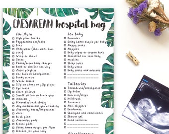 Caesarean hospital bag checklist Leaves (DIGITAL DOWNLOAD)