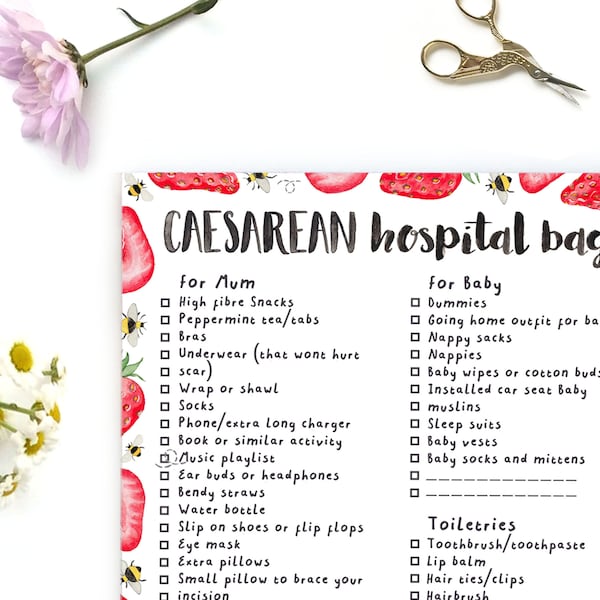 Caesarean hospital bag checklist  (DIGITAL DOWNLOAD)