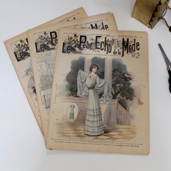 Collection Le Petit Echo de la Mode vintage de 3 personnes de 1909, n° 44, 45 et 46