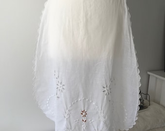 Vintage French embroidered white 1950's apron