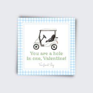 Golf Valentine Tag / Hole in One Valentine Tag / Download istantaneo / Modifica per personalizzare e stampare in pochi minuti / Blue and Green Golf Gingham