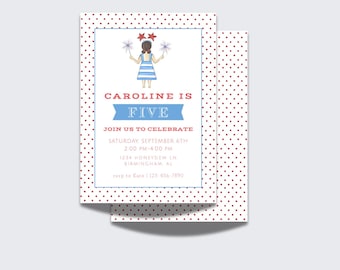 All American GIRL | 4th of July, Labor day girl birthday invite | Red, white blue girl birthday | Summer, american, gingham, watercolor