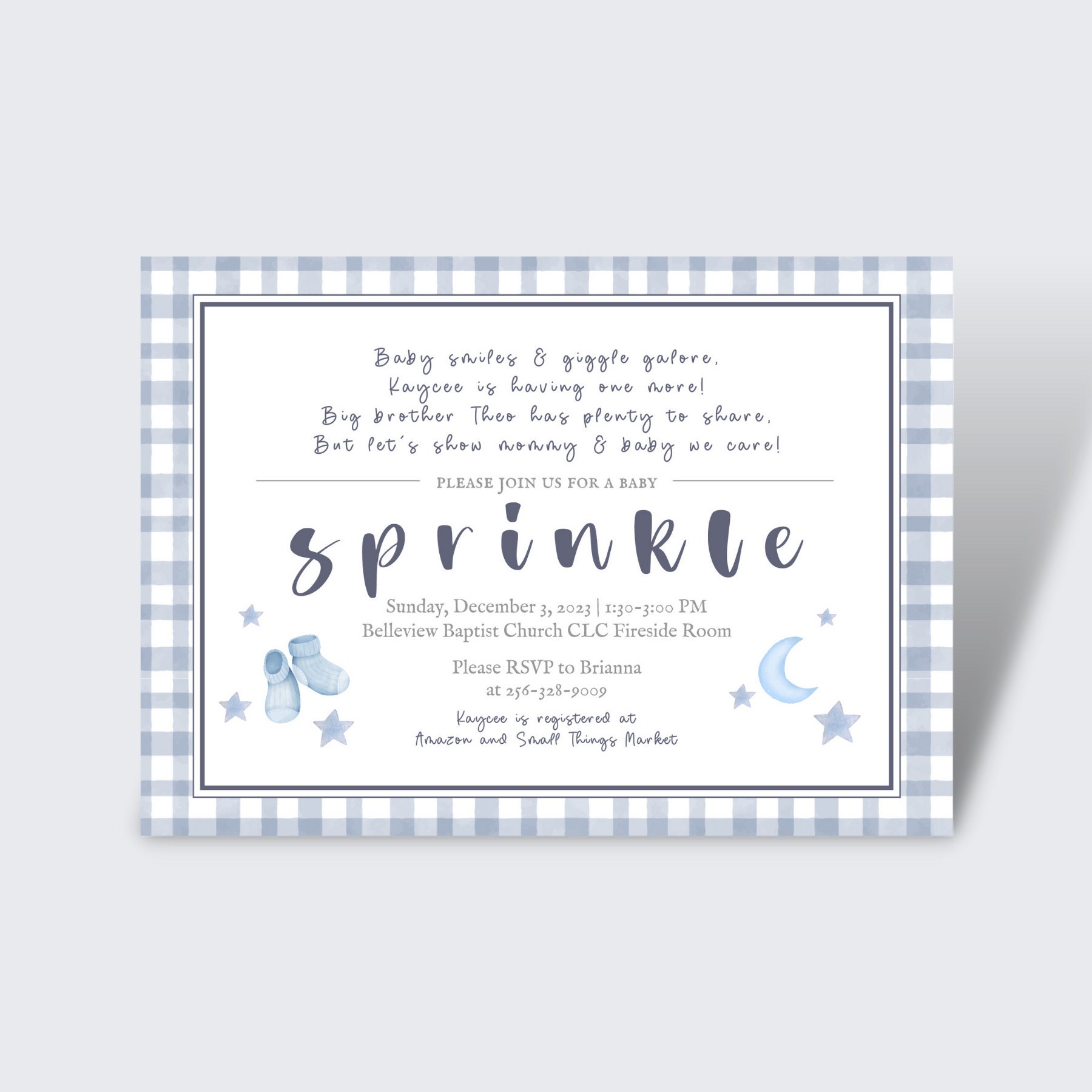 Classic Boy Baby Sprinkle Invite | Blue baby shower Invite | Edit and print | Stars, baby sprinkle | Blue and White