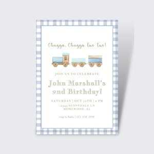 Chugga Chugga Two Two Birthday Invitation, Train Second Birthday Printable Invite, All Aboard Boys Birthday Invite, Download Edit and Print