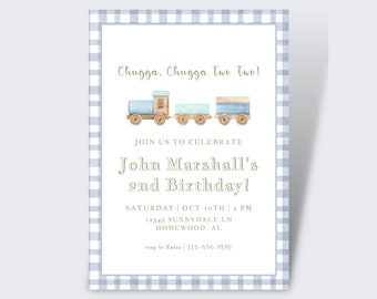 Chugga Chugga Two Two Birthday Invitation, Train Second Birthday Printable Invite, All Aboard Boys Birthday Invite, Download Edit and Print