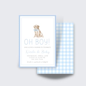 Classic Boy Dog Baby Shower Invite | Blue Watercolor Shower Invite | Instant Download | Editable Template | Printed | Digital Download |