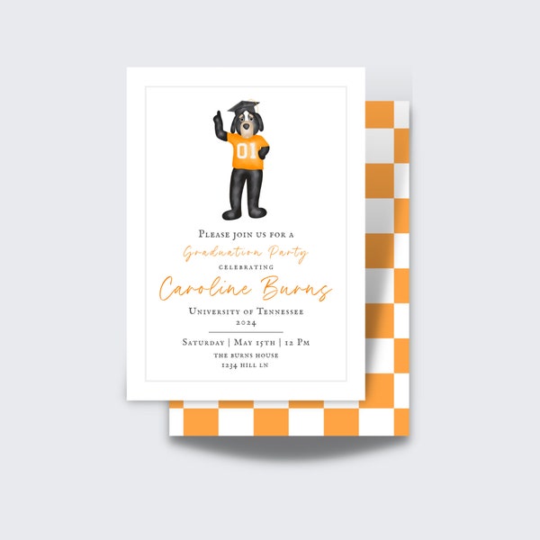 Orange Graduation Invite | Orange and White Graduation | College Graduation Template | Edit and Print | Checkers, Orange, Grad Invite