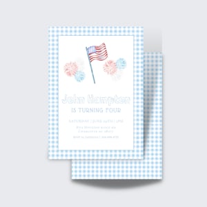 Red White and Blue Birthday Invite Boy | Watercolor 4th of July Birthday Invitation | Digital Download | Printable Template | Edit and Print