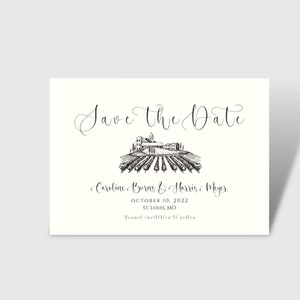 Vineyard Save the date, Vineyard wedding Save the Date, Wine Country, Custom Venue, Watercolor, Napa, Temecula, Italy, Tuscany, winery