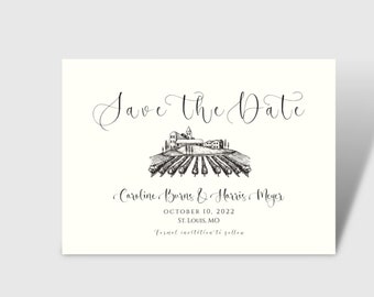 Vineyard Save the date, Vineyard wedding Save the Date, Wine Country, Custom Venue, Watercolor, Napa, Temecula, Italy, Tuscany, winery